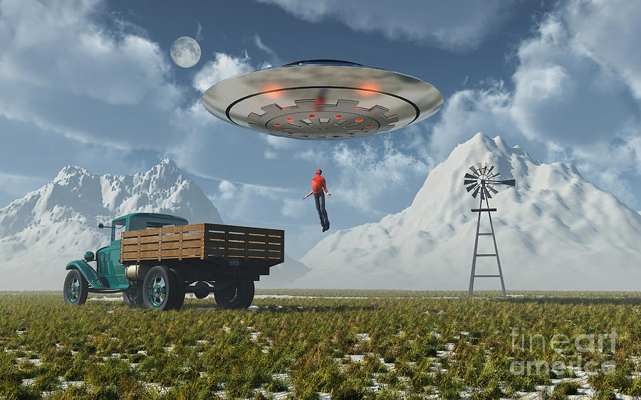 Aliens Abducting A Man Into A Flying #1 Digital Art by Mark Stevenson