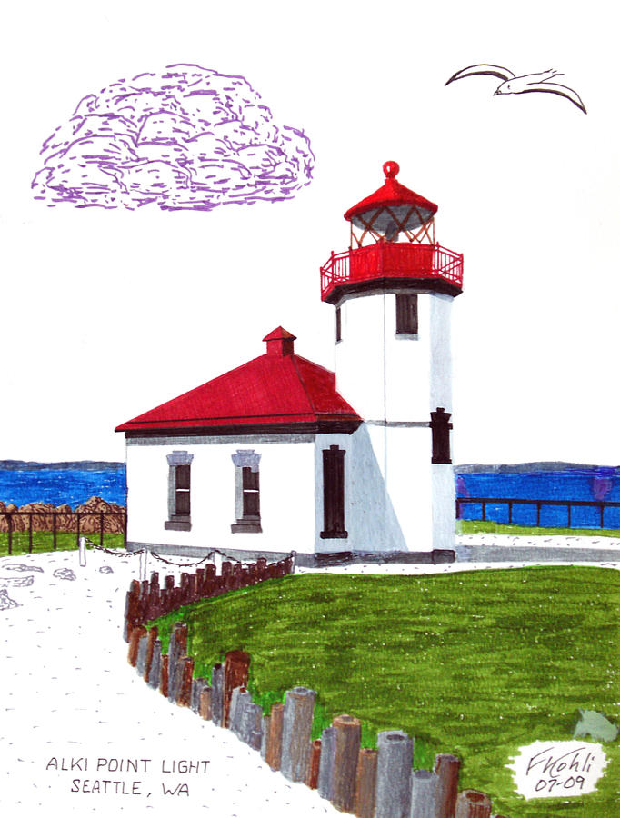 Historic Buildings Drawing - Alki Point Light #1 by Frederic Kohli