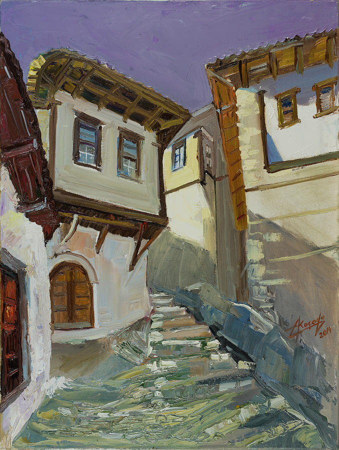 Alley in Mangalen, Berat, Albania #1 Painting by Azem Kucana