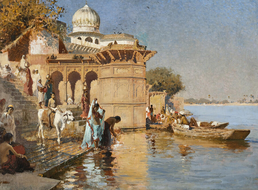 Along the Ghats, Mathura, from circa 1880 Painting by Edwin Lord Weeks