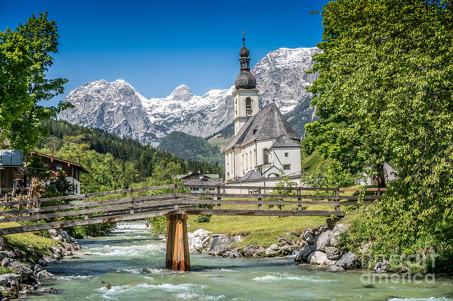 Alpine summer Beauty with church and river #1 Photograph by JR Photography