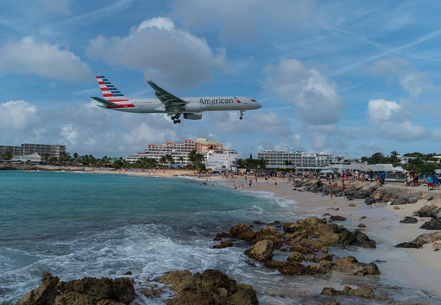American Airlines landing at St. Maarten #1 Photograph by David Gleeson