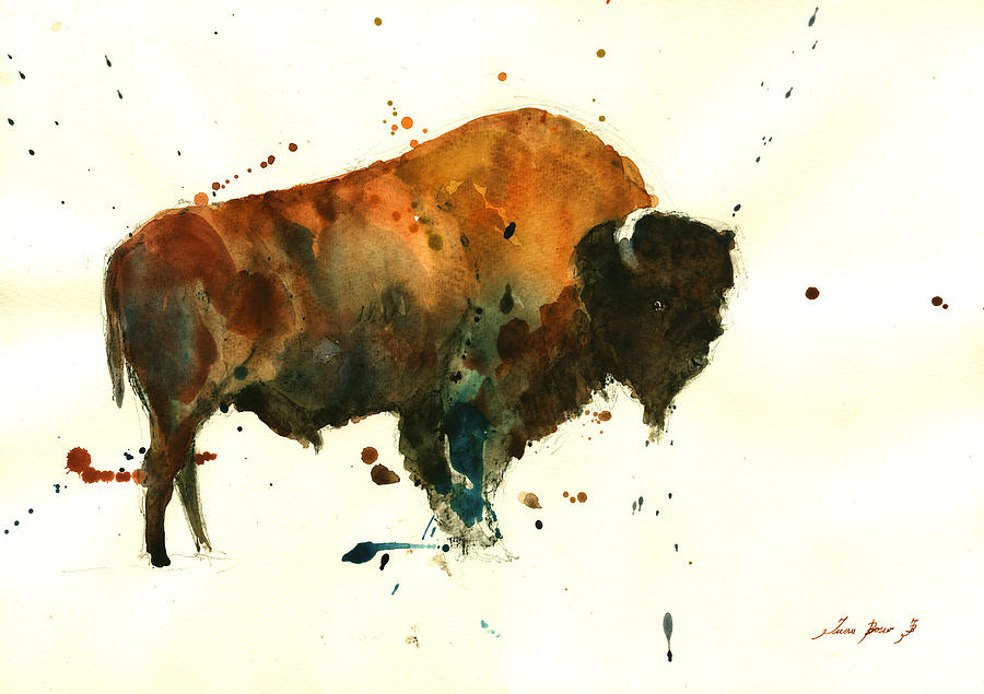 Buffalo Painting - American buffalo watercolor #1 by Juan  Bosco