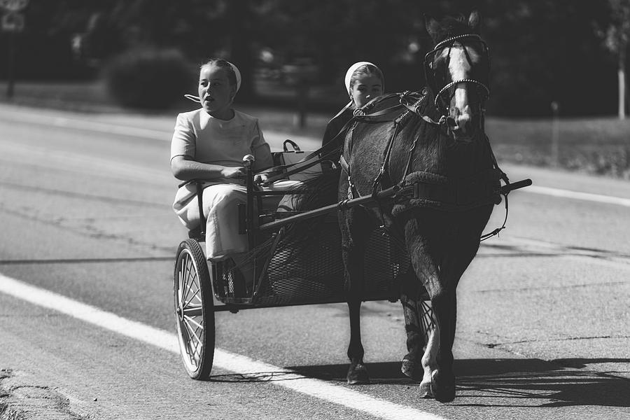 Transportation Photograph - Amish Girls In Buggy #1 by Mountain Dreams