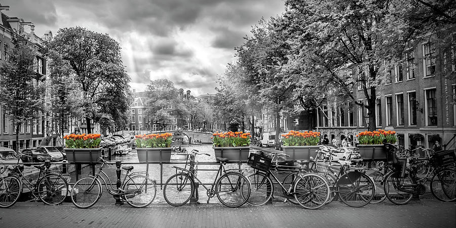 AMSTERDAM Gentlemens Canal panoramic view #1 Photograph by Melanie Viola