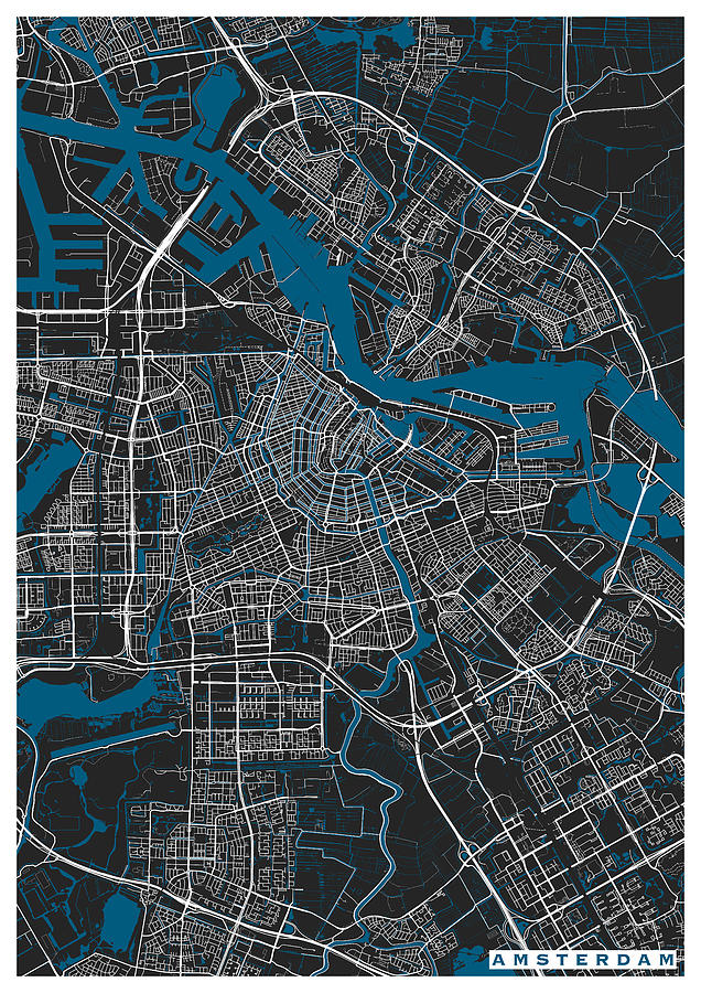 Amsterdam city map black colour Digital Art by Marina Constandinou ...