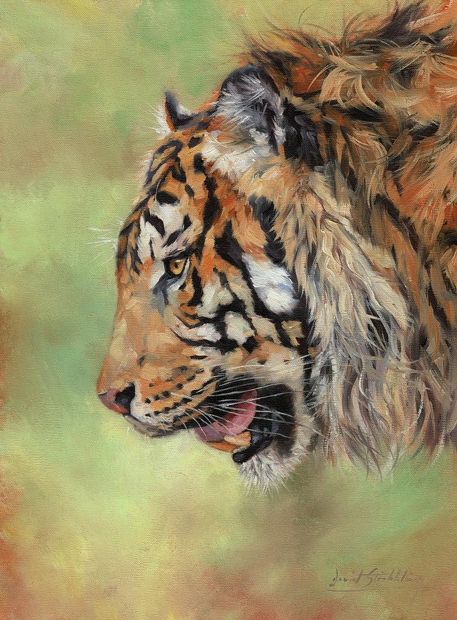 Amur Tiger Profile #1 Painting by David Stribbling
