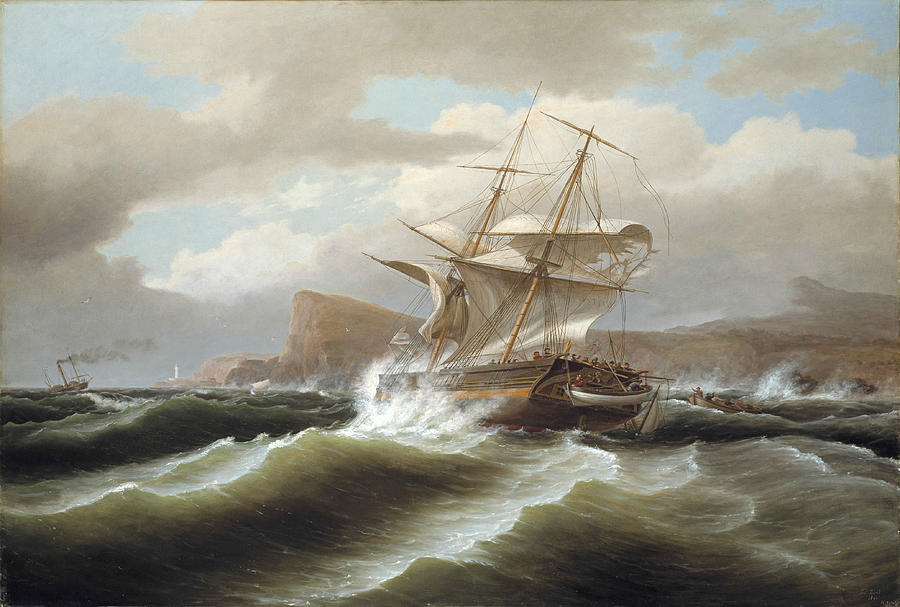 An American Ship in Distress Painting by Thomas Birch