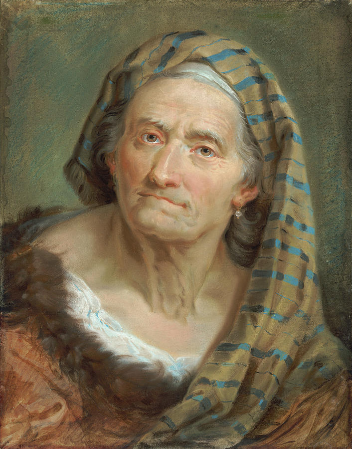 An Elderly Woman in a Striped Shawl #1 Painting by Giuseppe Nogari