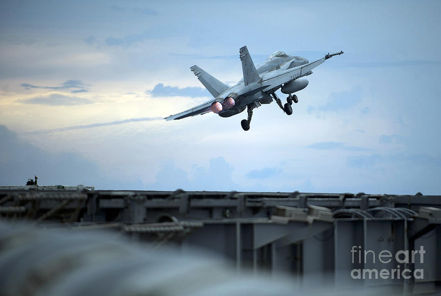 Us Navy Painting - An F A-18 launches #1 by Celestial Images
