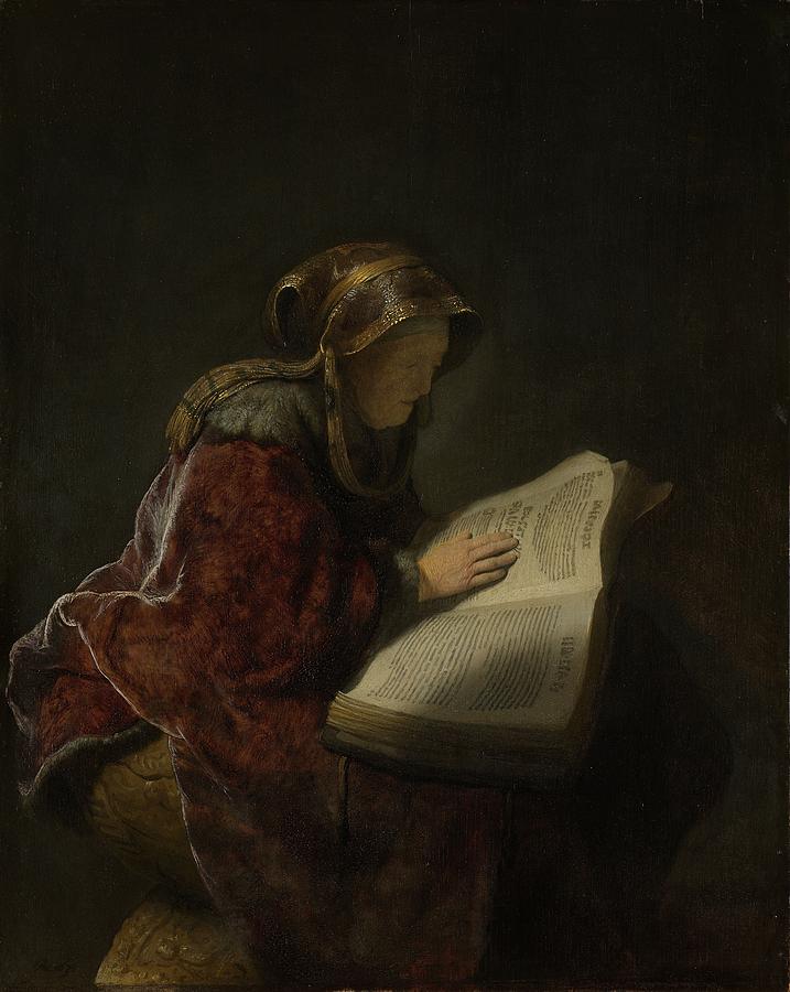 An Old Woman Reading #1 Painting by Celestial Images