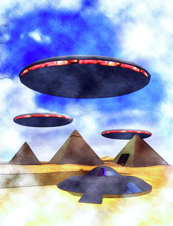 Ancient Aliens and Ancient Egypt #1 Painting by Esoterica Art Agency
