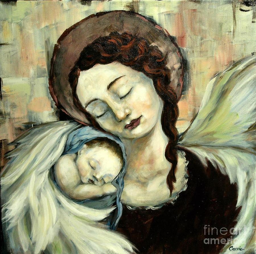 Angel and Baby #2 Painting by Carrie Joy Byrnes