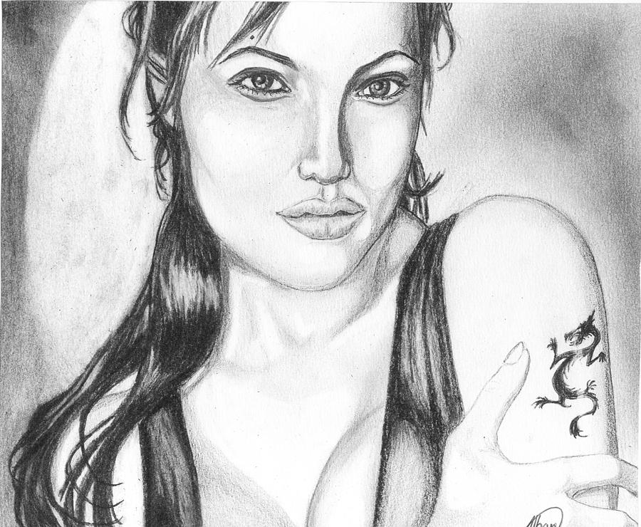 Angelina Jolie Portrait #1 Drawing by Alban Dizdari