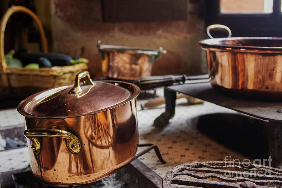 Antique copper cooking pans  Photograph by Patricia Hofmeester