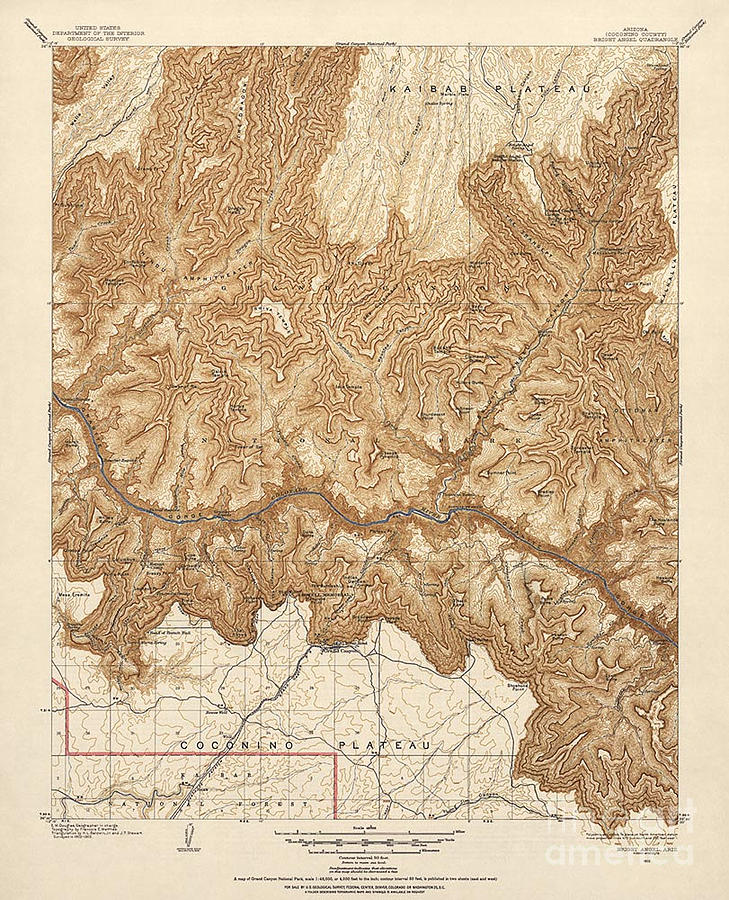 Antique Map of the Grand Canyon #2 Painting by MotionAge Designs