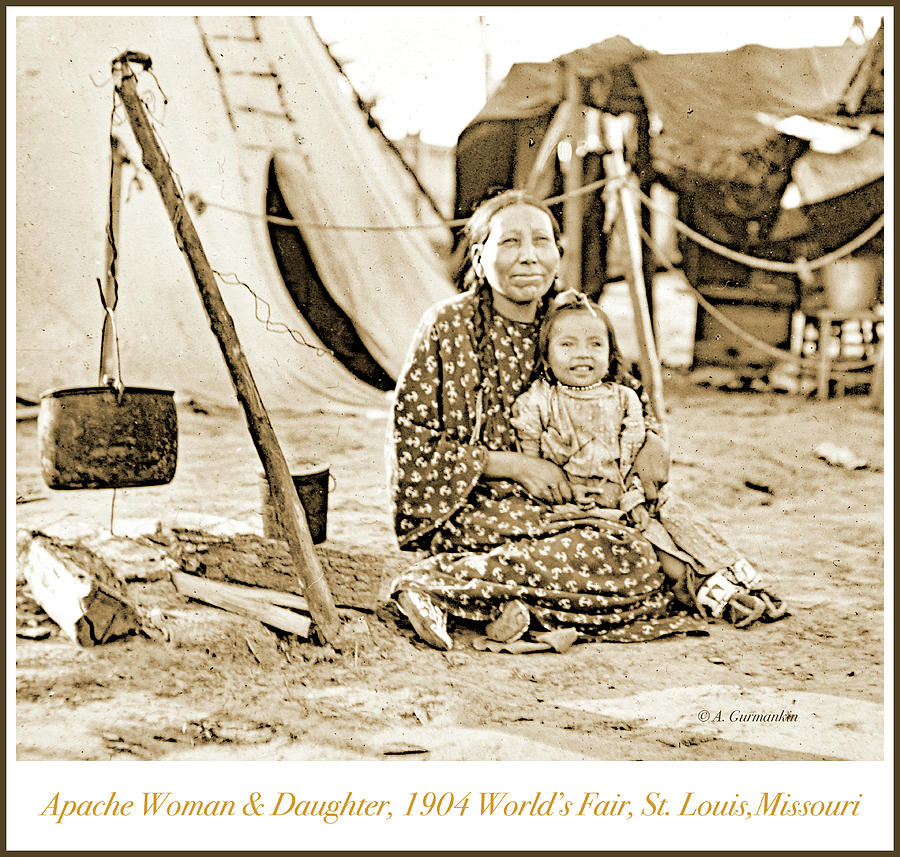 Apache Woman and Daughter, 1904 Worlds Fair, Vintage Photograph #1 Photograph by A Macarthur Gurmankin