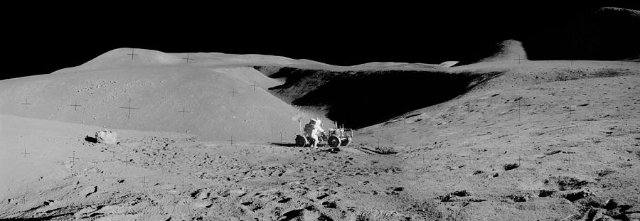 Space Painting - Apollo 15 astronaut and the Lunar Rover #1 by Celestial Images