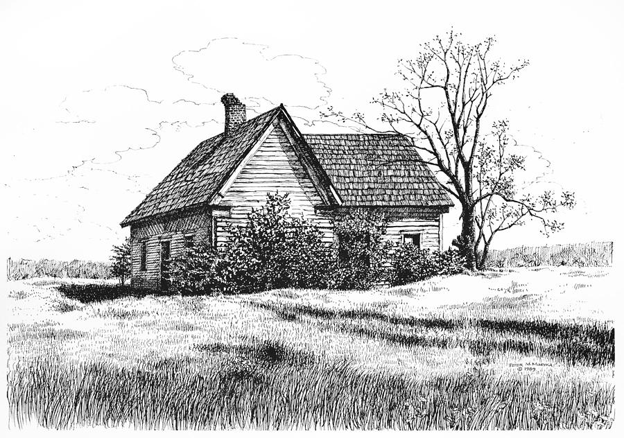 Landscape Drawing - Appalachee Farmhouse #1 by Peter Muzyka