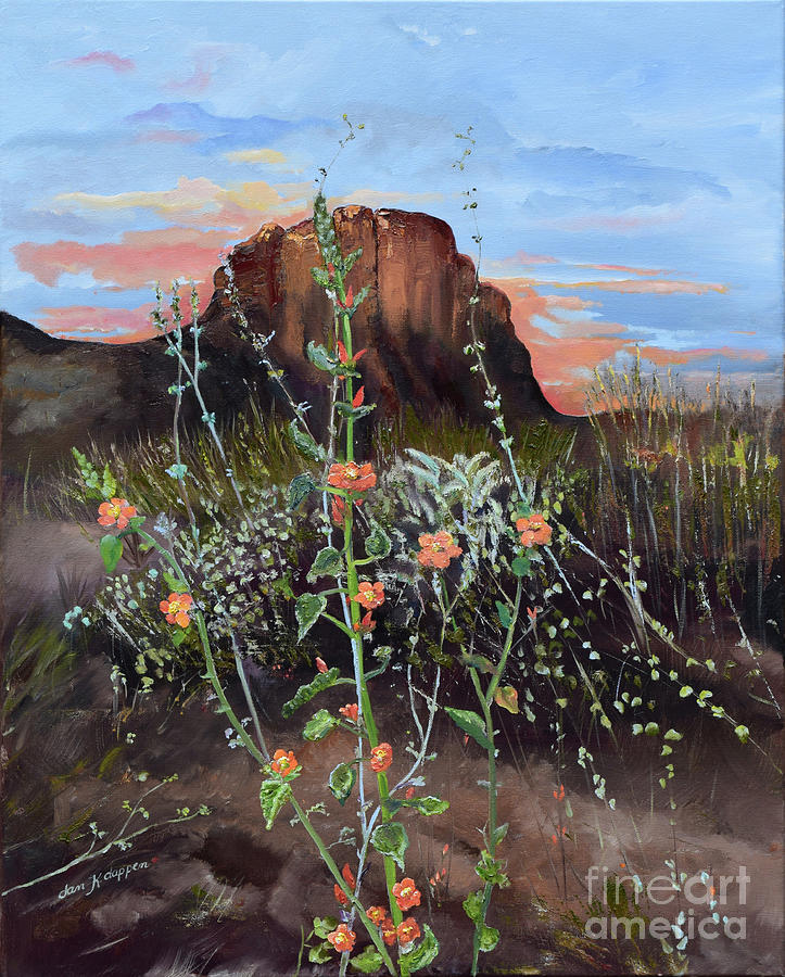 Arizona Desert Flowers-Dwarf Indian Mallow #1 Painting by Jan Dappen