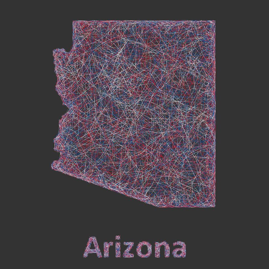 Arizona Map Digital Art - Arizona line art map #1 by David Zydd