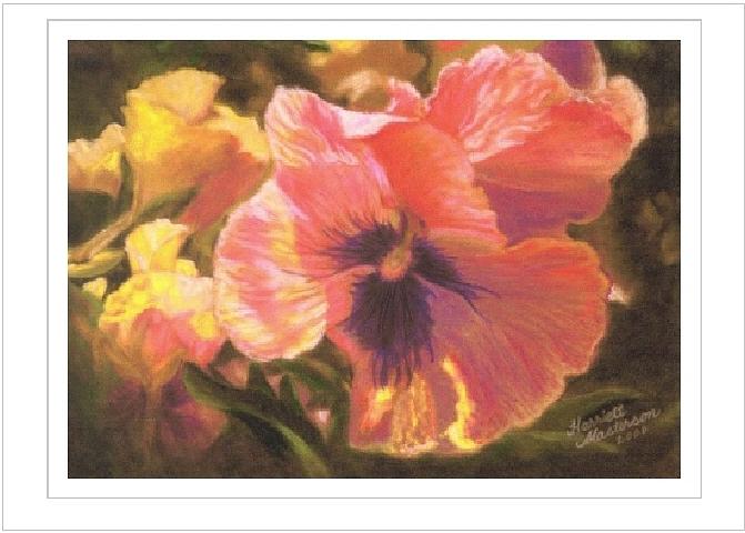 Art Card - Carolines Pansies Pastel by Harriett Masterson