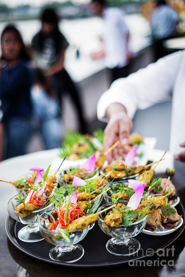 Asian Chicken Satay Gourmet Snack Food In Modern Outdoor Bar #1 Photograph by JM Travel Photography