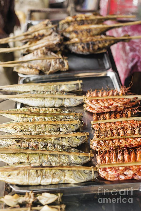 Fish Photograph - Asian Grilled Barbecued Seafood In Kep Market Cambodia #1 by JM Travel Photography
