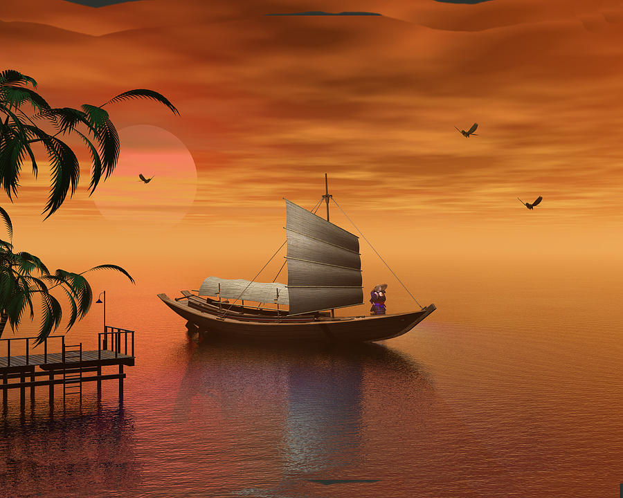 Asian Sunset Scene #1 Digital Art by John Junek
