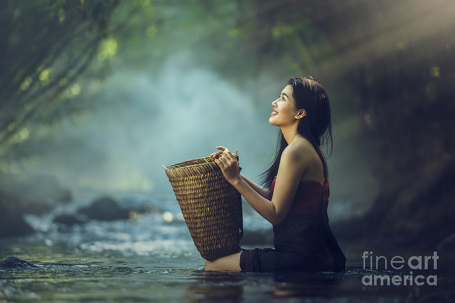 Asian Woman In Cascade Photograph By Sasin Tipchai Fine Art America 