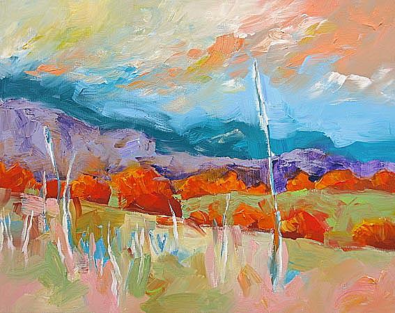 Abstract Painting - Aspens #1 by Linda Monfort