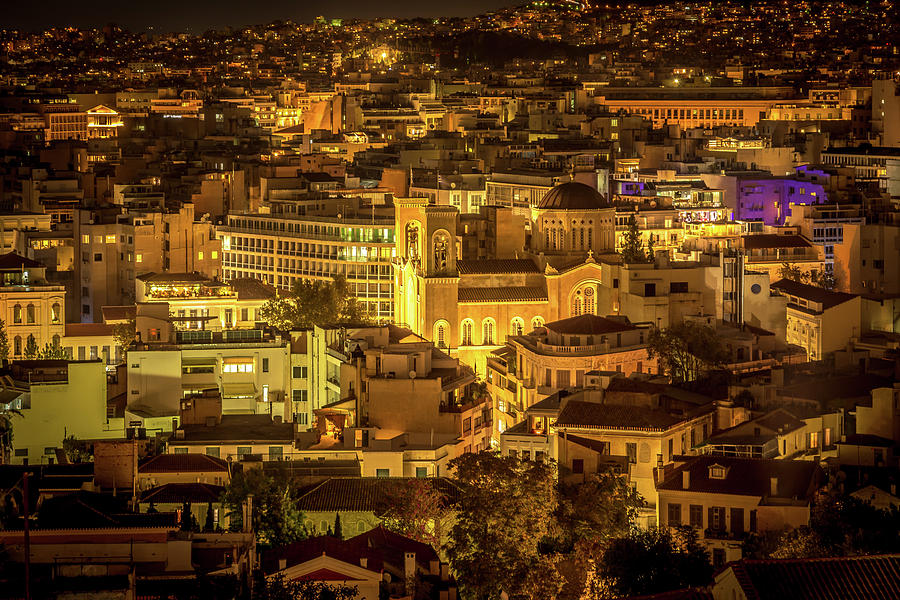 Athens at Night #1 Photograph by Andrew Matwijec