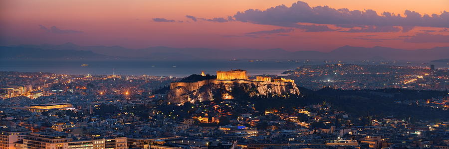 Athens skyline from Mt Lykavitos panorama #1 Photograph by Songquan Deng