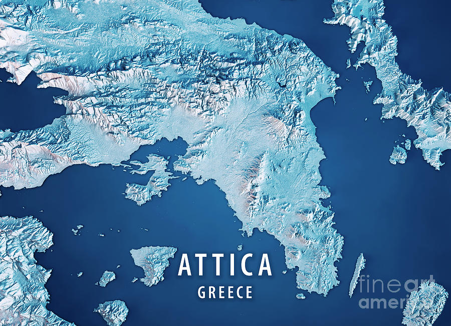 Attica Greece 3D Render Satellite View Topographic Map Blue Digital Art