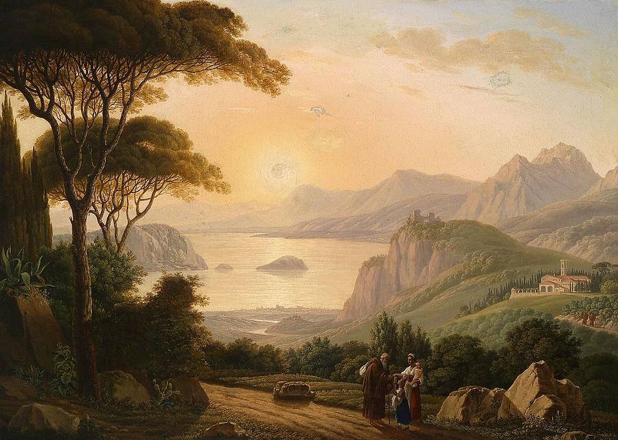 attributed Southern Landscape with decorative figures in the foreground Painting