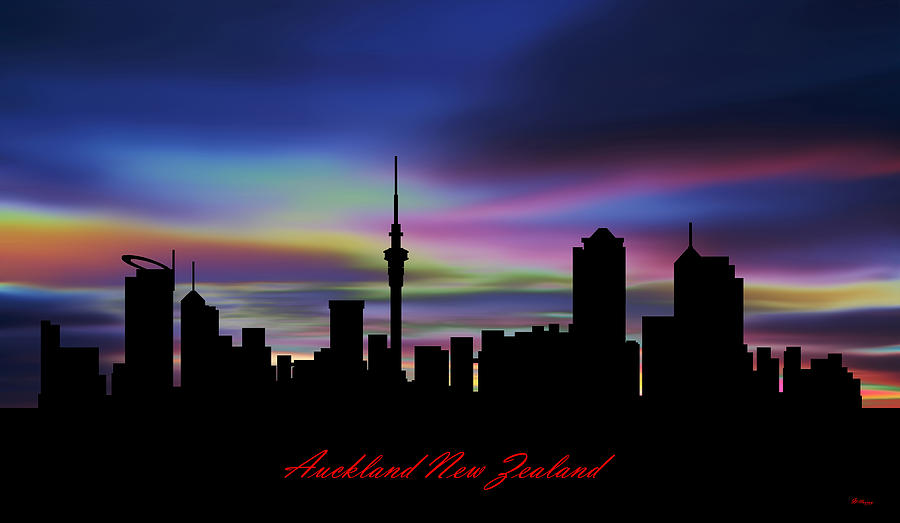 Auckland New Zealand Skyline Sunset #1 Digital Art by Gregory Murray