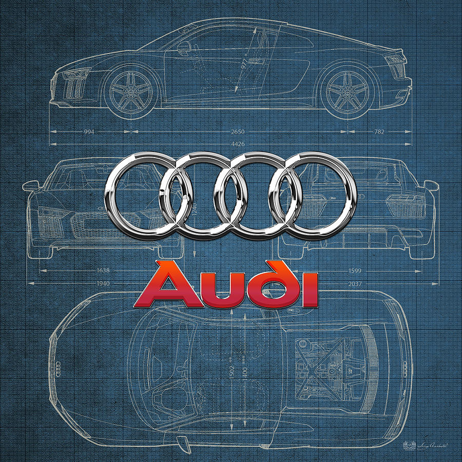 Car Photograph - Audi 3 D Badge over 2016 Audi R 8 Blueprint by Serge Averbukh