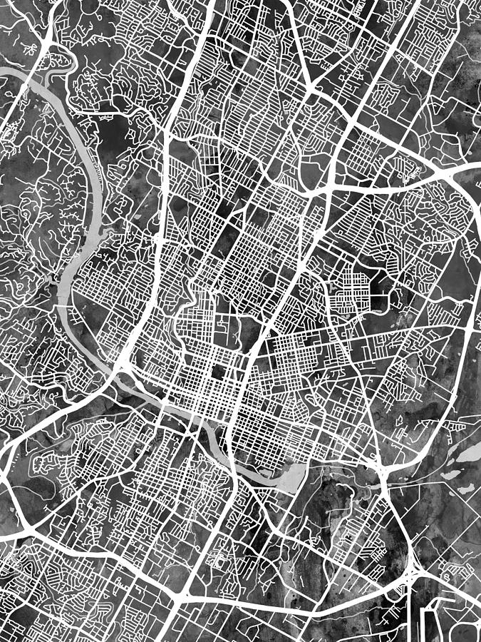 Austin Texas City Map #1 Digital Art by Michael Tompsett
