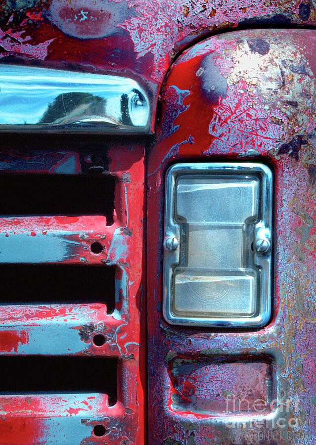 antique cars abstract photos - Once Red Truck Photograph by Sharon Hudson