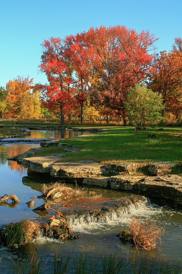Autumn at the Deer Lake Creek riffles in Forest Park St Louis Missouri #1 Photograph by Garry McMichael