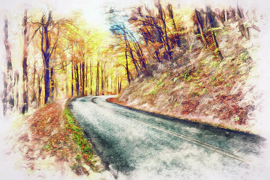 Autumn Fall Colors Around the Bend AP #1 Digital Art by Dan Carmichael