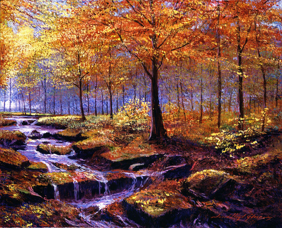 Waterfall Painting - Autumn in Goldstream Park #1 by David Lloyd Glover