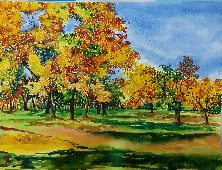 Autumn Landscape Painting - Autumn #1 by Lupamudra Dutta