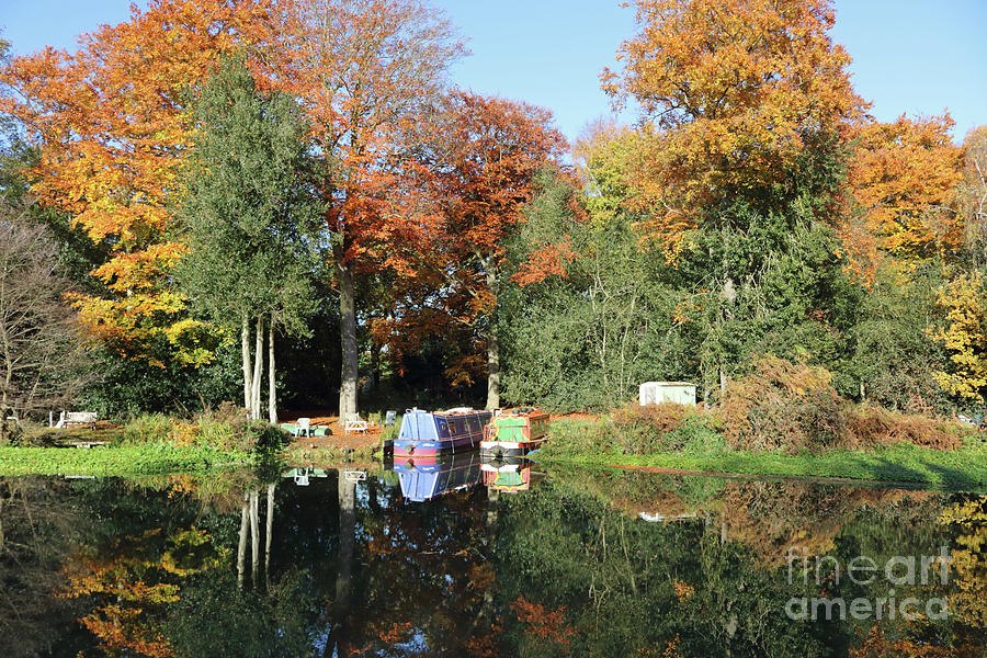 Autumn reflections Wey canal Surrey UK #1 Photograph by Julia Gavin