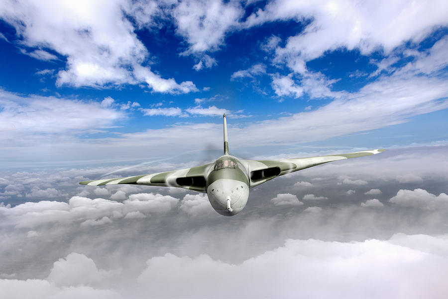 Airplane Digital Art - Avro Vulcan head on above clouds #1 by Gary Eason