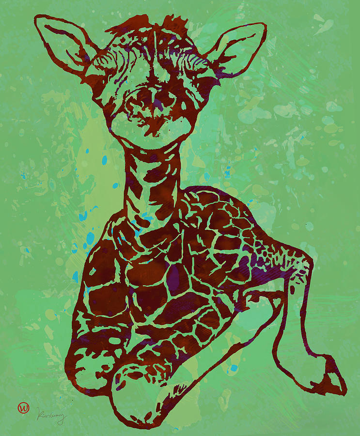 Baby Giraffe - pop modern etching art poster Drawing by Kim Wang