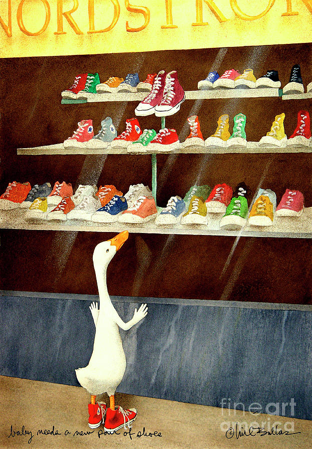 Duck Painting - baby needs a new pair of shoes...PRINT by Will Bullas