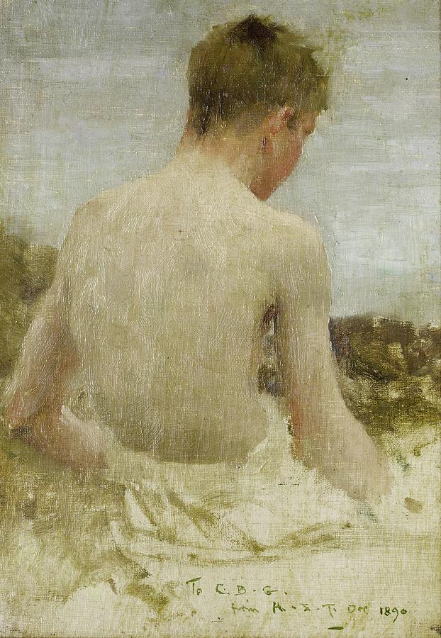 Back of a Boy Bather  Painting by Henry Scott Tuke