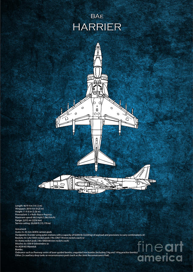 BAe Harrier Blueprint #1 Digital Art by Airpower Art