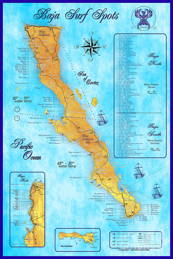 Baja Surf Map Digital Art by Lucan Hirales